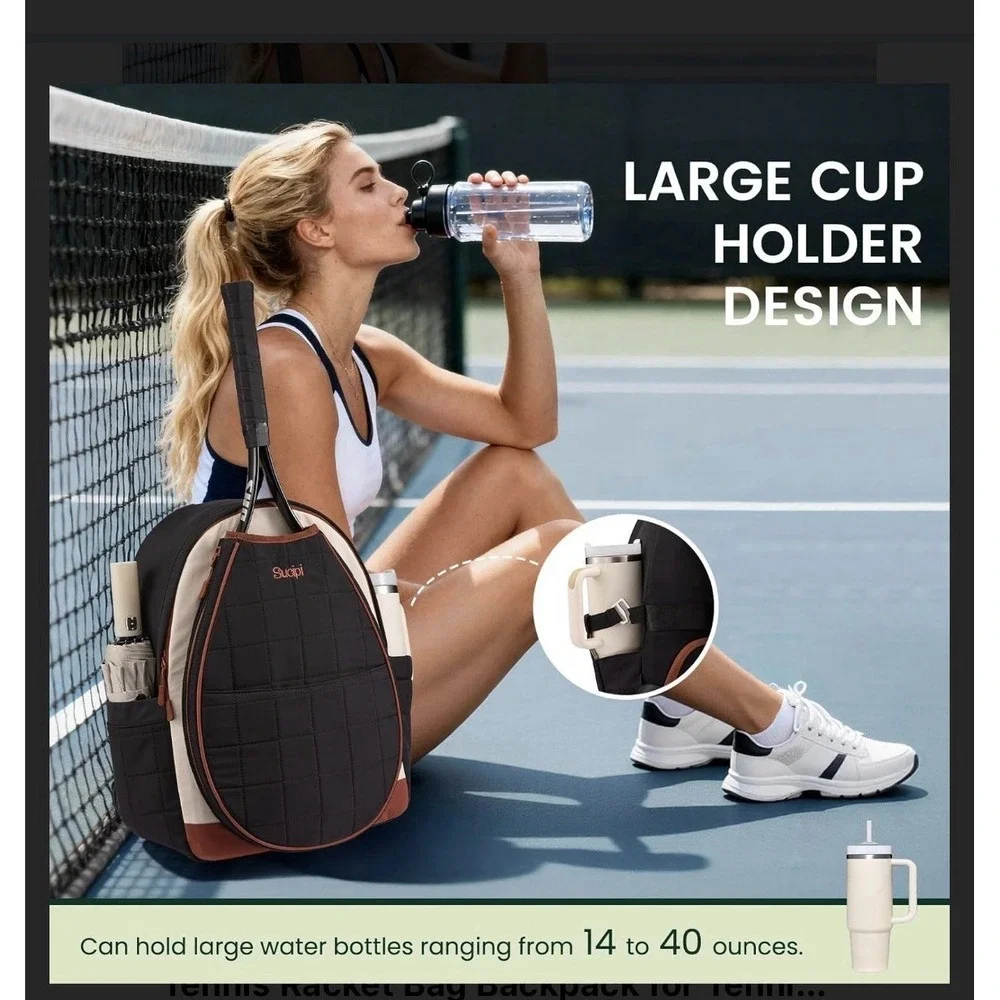 Sucipi Quilted Tennis Backpack –20L Large Capacity, Shoe Compartment, 2 Racquets